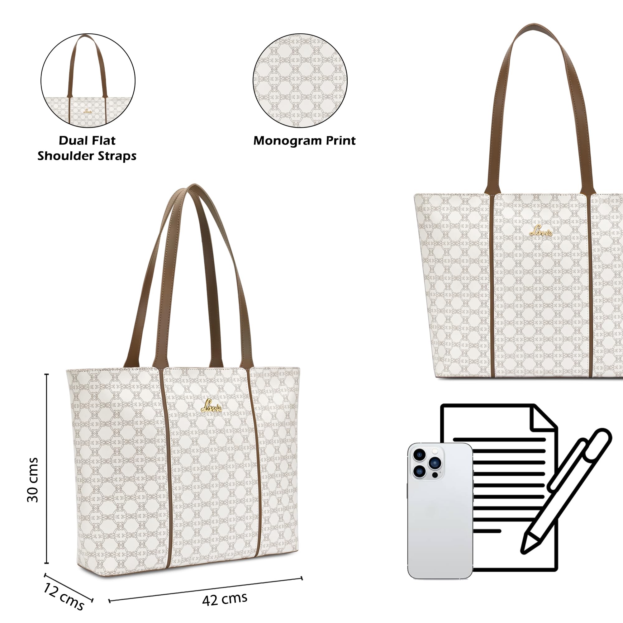 Lavie Women's Mono Neghan Monogram Print Tote Bag for Women | Tote Bag for Work | Ladies purse | Stylish Shoulder Bag | Gift for Women