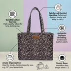 Stylique Women's Large Jute Tote Handbag | Premium Cotton Canvas Shoulder Bag | Stylish Office Laptop Shopper with Zipper Cotton Tote Handbag for Women | Travel College Daily Casual Carry (Black)