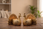 Kridaykraft Aluminum Peacock Pair Tealight Candle Holder Set | Gold Finish Traditional Decorative Showpiece for Home Decor, Diwali Diya, Living Room, Table Centerpiece & Festive Gifting (Set of 2)