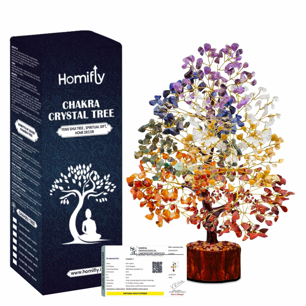 HOMIFLY 300 Beads Crystal Tree/7 Chakra Crystal Tree/Showpiece Good Luck and Positive Energy/Showpiece for Living Room/Natural Healing Gemstones Money Tree/Lucky Tree for Good Luck (Multicolor)