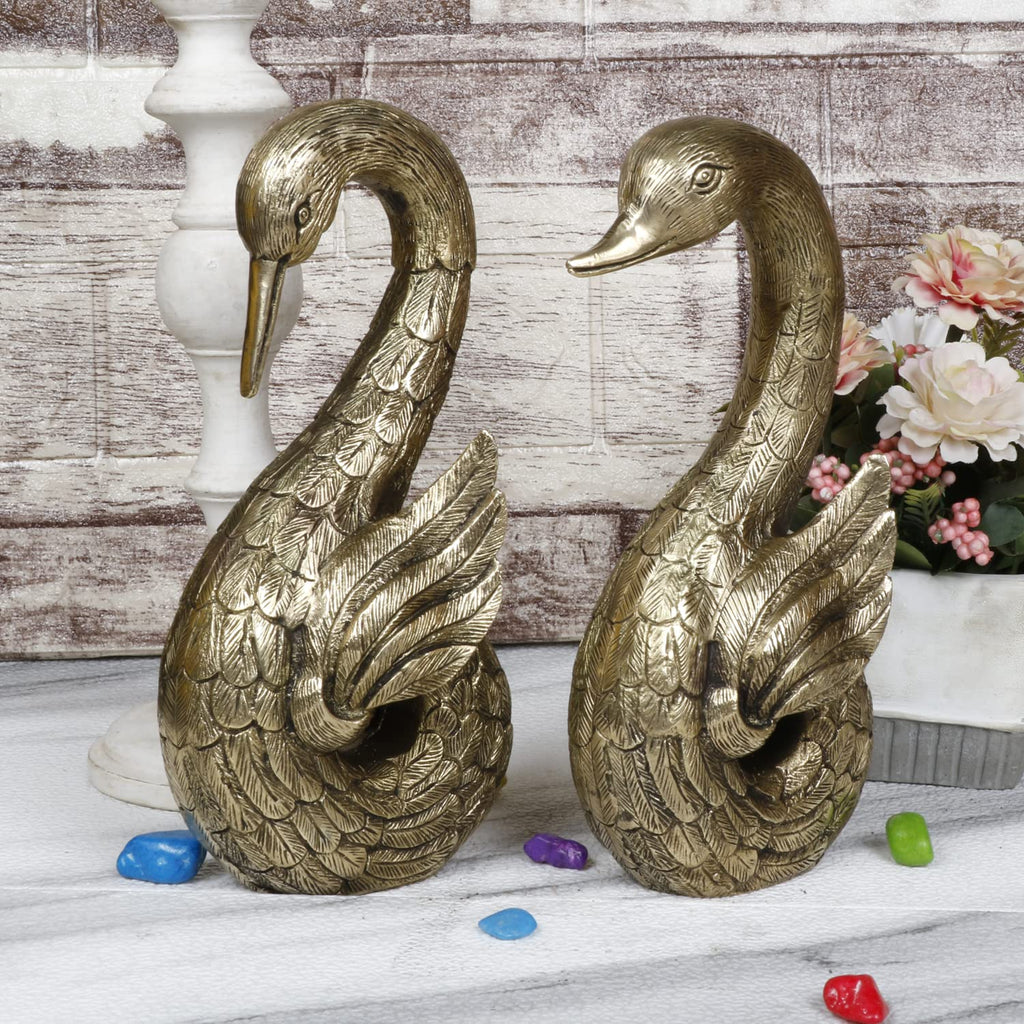 ARTVARKO Brass Swan Pair Statue Duck Pair Idol Vaastu Love Couple Decorative Home Interior Décor Item Feng Shui Handcrafted (LxBxH 9x4x9.5 Inches,4.7Kg)