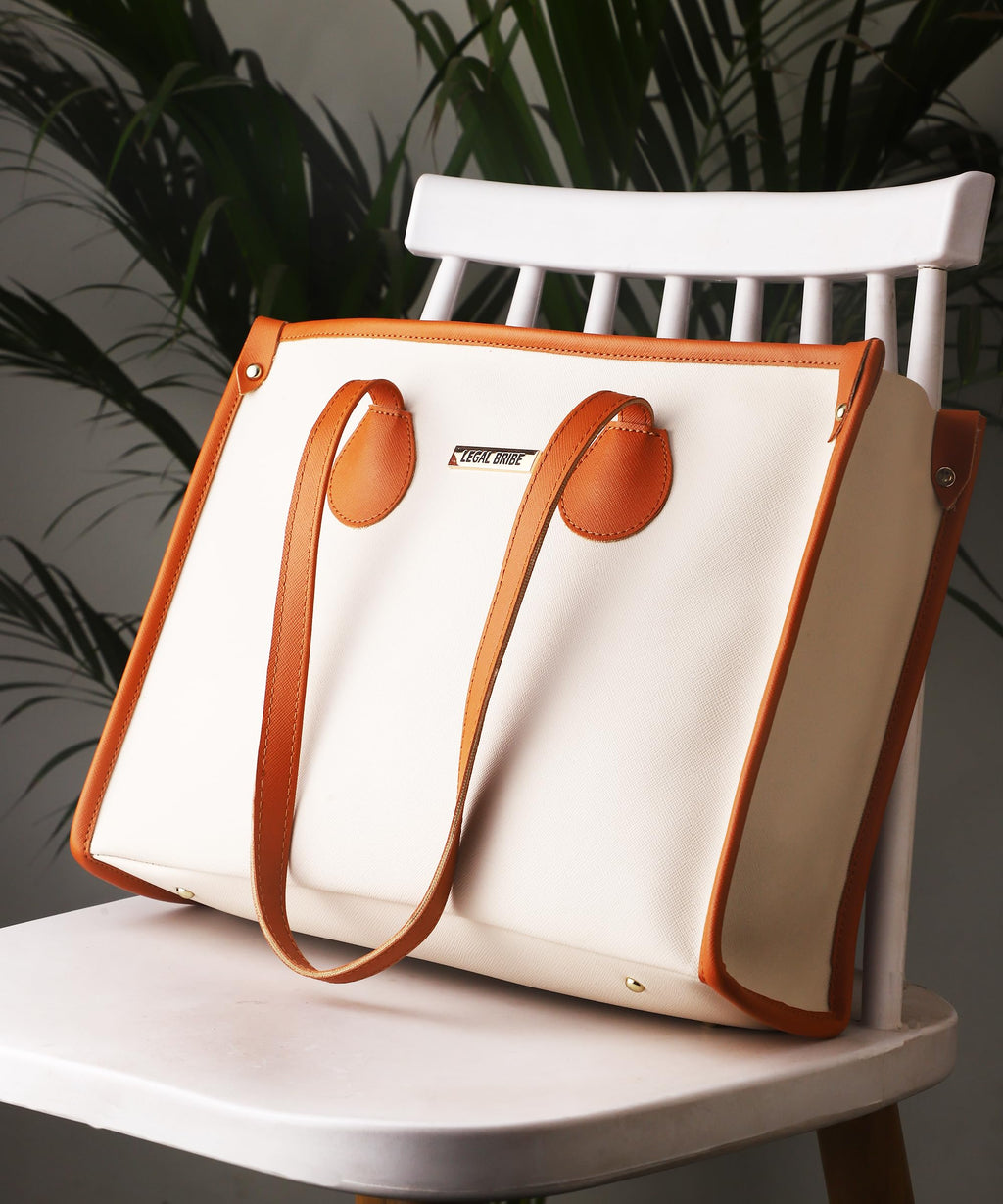 LEGAL BRIBE Textured Tote bag (White and Tan)