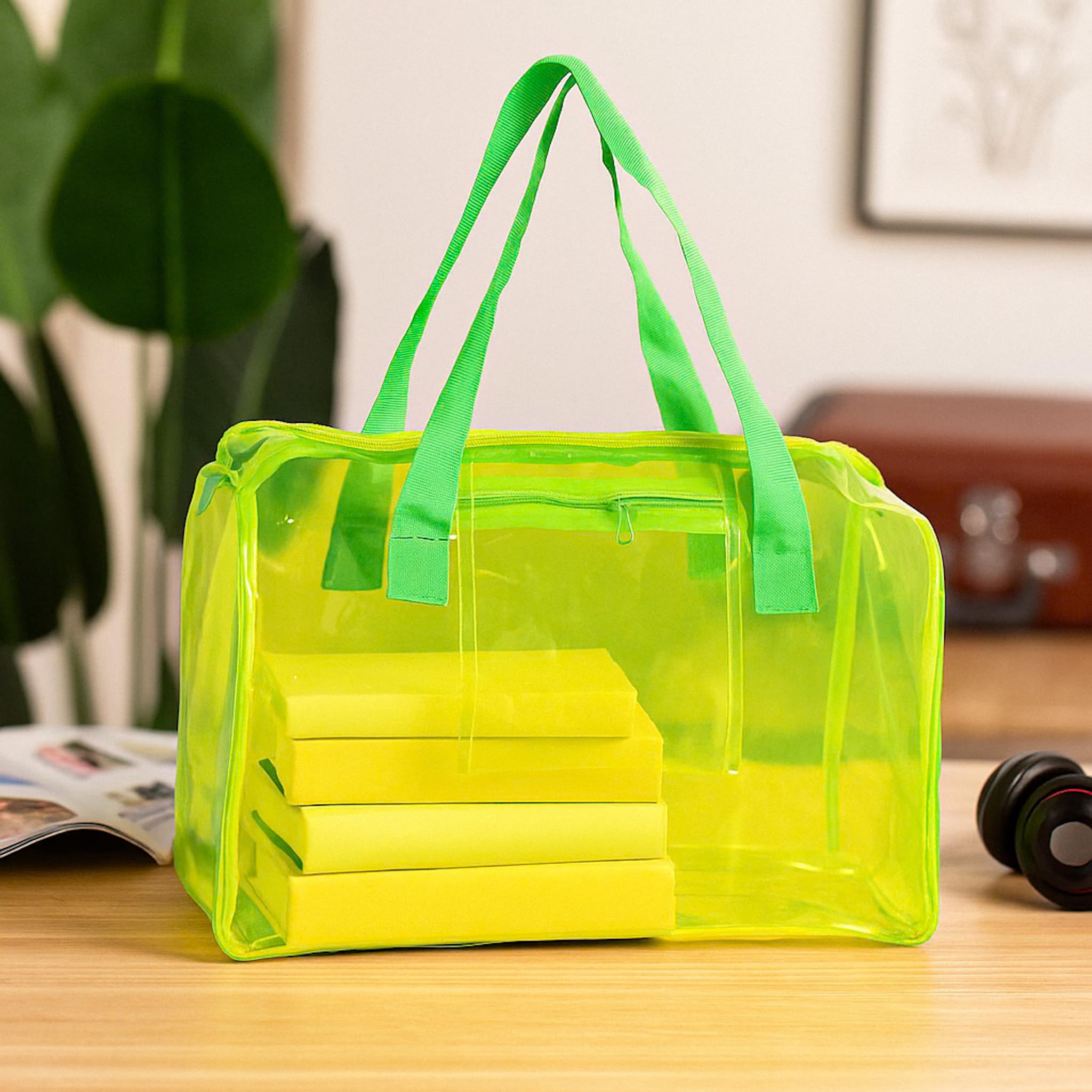THE BLING GLOBAL Transparent PVC Duffle Bag For Kids,Jelly Shoulder Bag, Stylish Clear Handbag with Double Handles,for Rakhi Gift, Kids Bag for Rakhi Celebration. (Neon Green)