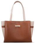 Carrylux Dual Tone Large Capacity Croco Pattern Tote Handbags Purses Shoulder Bag For Womens (Tan)