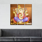VIBECRAFTS 3 Pieces Beautiful Ganesha Canvas Wall Painting Fitted With Wooden Frame For Home | Office | Living Room | Gifts (PTVC3Pcs1_9565)