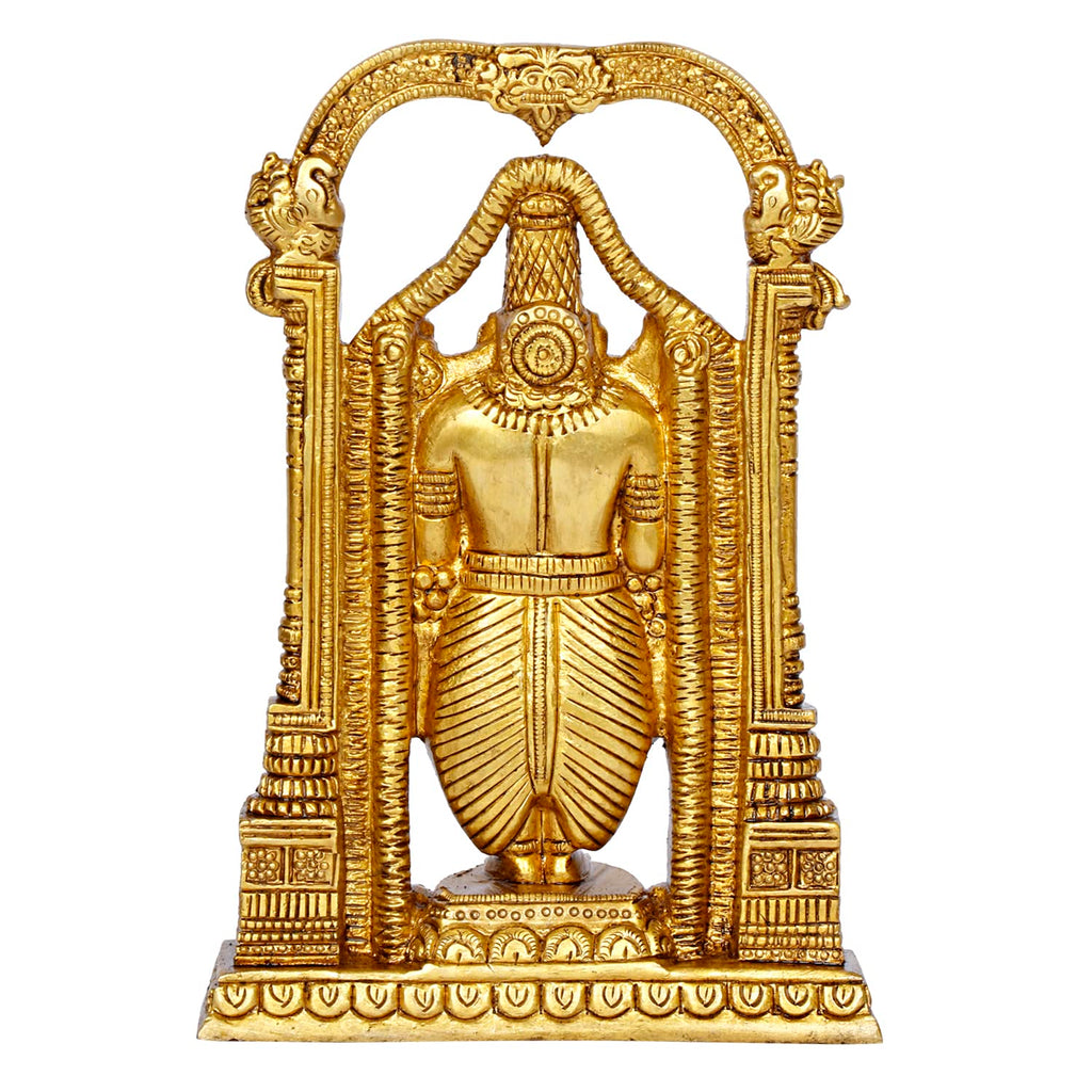ARTVARKO Brass Tirupati Balaji Venkateshwara Idol Vishnu Chakra Namah Shankh Statue Murti Lord Srinivasa for Home Office Temple Decor Gift 8 Inch