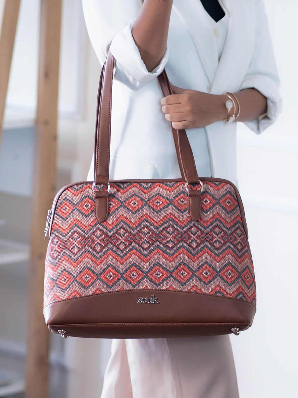 ZOUK Carry-All Work Bag | Stylish Handbag for Women Office Use | 13-Inch Laptop Compartment | Water-Resistant | Tote Bag for Office, College & Travel | Gwalior Weaves