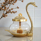 KridayKraft Aluminium swan Duck with Transparent Glass Bowl Set with Spoon and lid (11 x 15 x 11 cm, Gold)