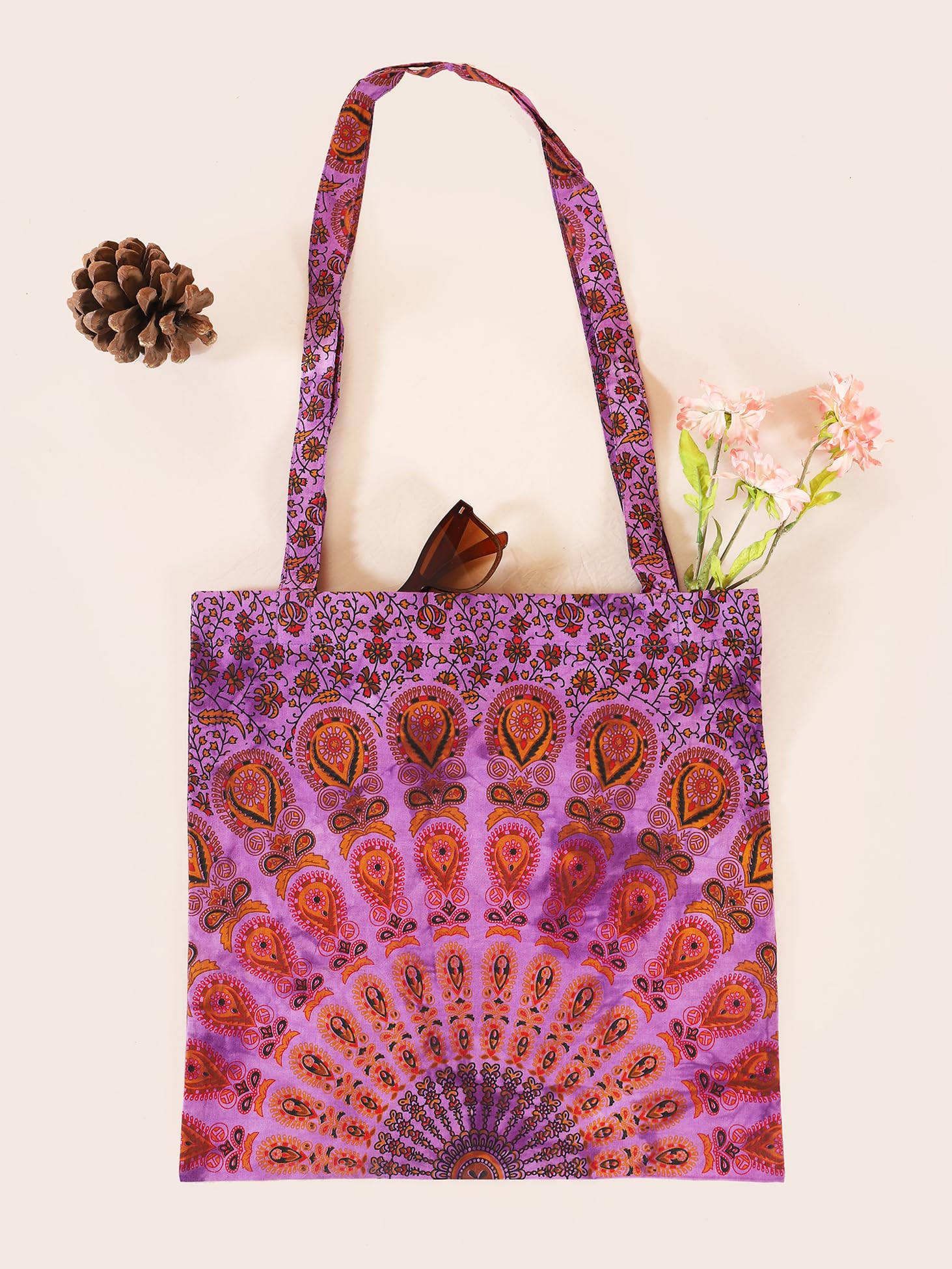 Ravaiyaa - Attitude is everything Cotton Shoulder Bag/Tote Bag For Women| Printed Multipurpose Handbag With Top Zip | Best For Shopping, Travel, Work, Beach, Office, College (Purple Peacock Mandala)