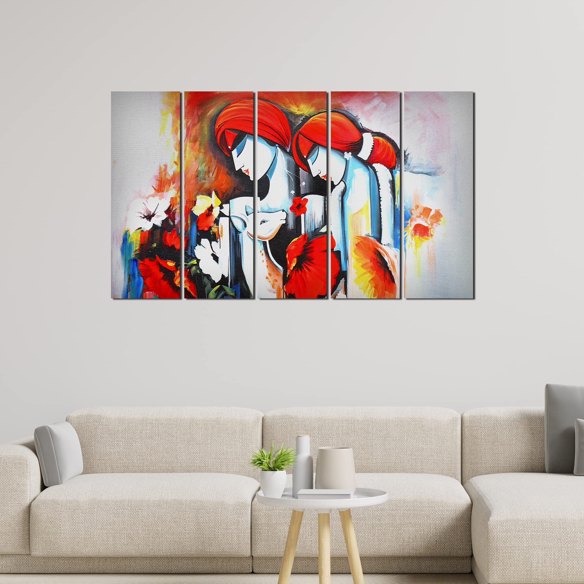 VIBECRAFTS Beautiful Radha Krishna 5 Pieces Canvas Wall Painting For Home | Office | Living Room | Gift (PTVC5Pcs4_8537)