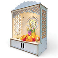Devson Beautiful Wooden Temple | MDF Pooja MANDIR for Home and Office use with LED SPOT Light | Engineered Wood Pooja Stand with Storage Shelves | Size - H 21 x L 16 x W 9 inch | 15DDW