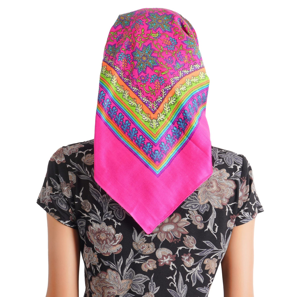 KETKAR Women Satin Square Scarf for Headwear Fashion Printing |Head Scarf Winter caps for Girls_Free Size(Pack OF 02,Pink)