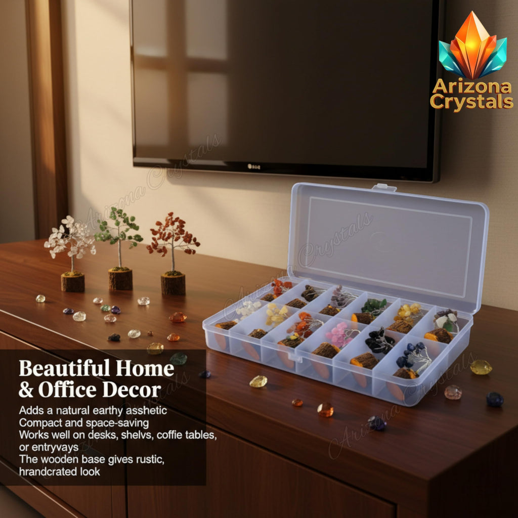 Mini Gemstone Bonsai Trees Set of 12 – Natural Crystal Tree for Vastu & Feng Shui | Good Luck, Wealth & Money Attraction | Healing Crystals Home Decor | Office Desk Decorative Gift Set