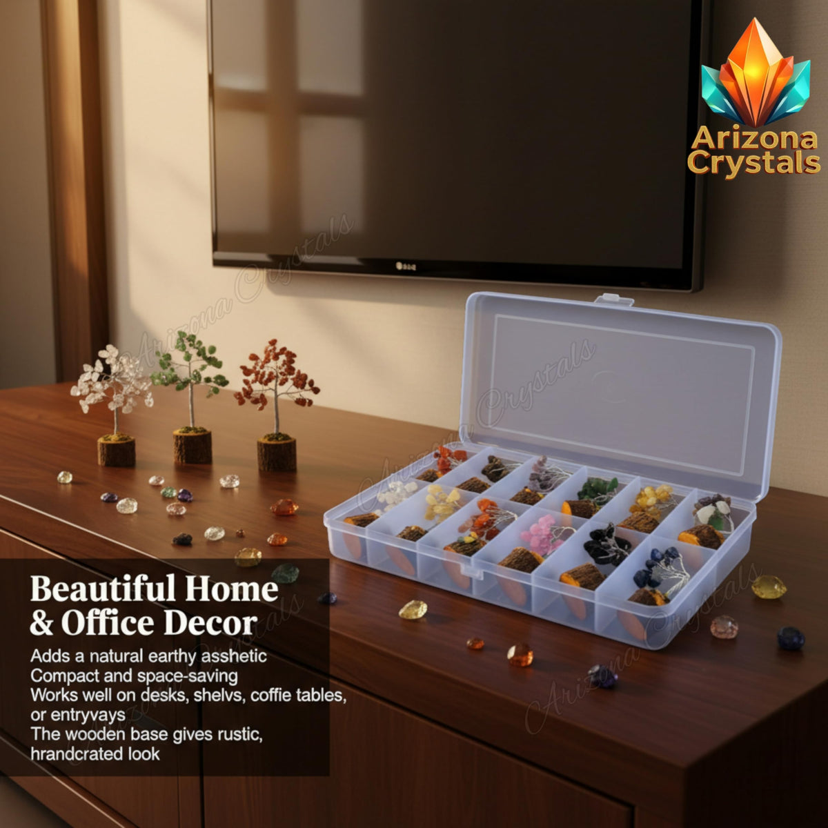 Mini Gemstone Bonsai Trees Set of 12 – Natural Crystal Tree for Vastu & Feng Shui | Good Luck, Wealth & Money Attraction | Healing Crystals Home Decor | Office Desk Decorative Gift Set
