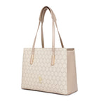 Cia Beige Tote Handbag With Monogram Detail Fits Upto 15 Laptop