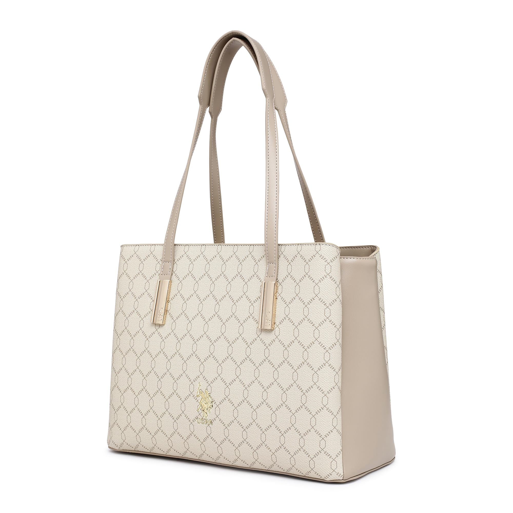 Cia Beige Tote Handbag With Monogram Detail Fits Upto 15 Laptop