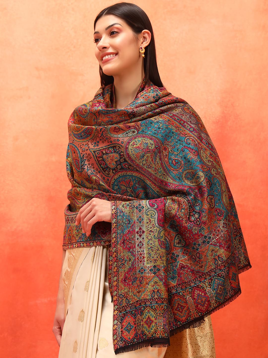 Pashmoda Women Zarveen Zari Kaani Fine Wool Shawl (Size: 40x80in, 101x203cm) ZSS07