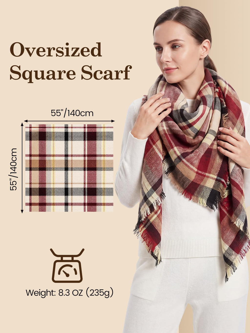 American Trends Trendy Plaid Scarfs Womens Warm Pashmina Fall Winter Soft Chunky Tartan Wrap Shawl Cozy Checked Blanket Navy w Red w Yellow
