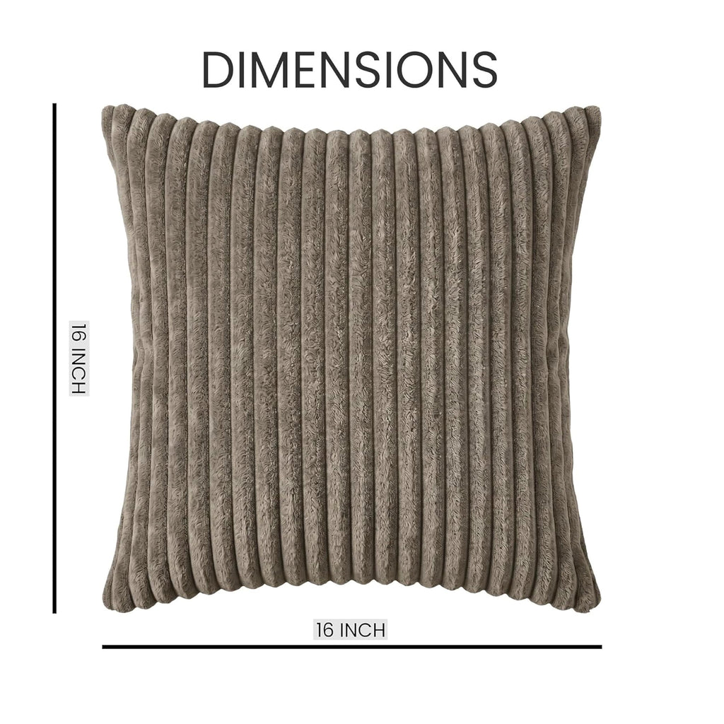 Yellow Weaves Pencil-Stripe Fur Cushion Covers | Soft Polyester | Decorative Sofa & Throw Pillow Covers | 16x16 Inches, Pack of 1 (Mouse)