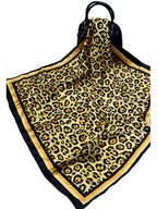 leeza store Women's Golden Beige Silk Scarf For Women – Digital Printed Leopard Pattern, 40X40, Stylish & Elegant Accessory