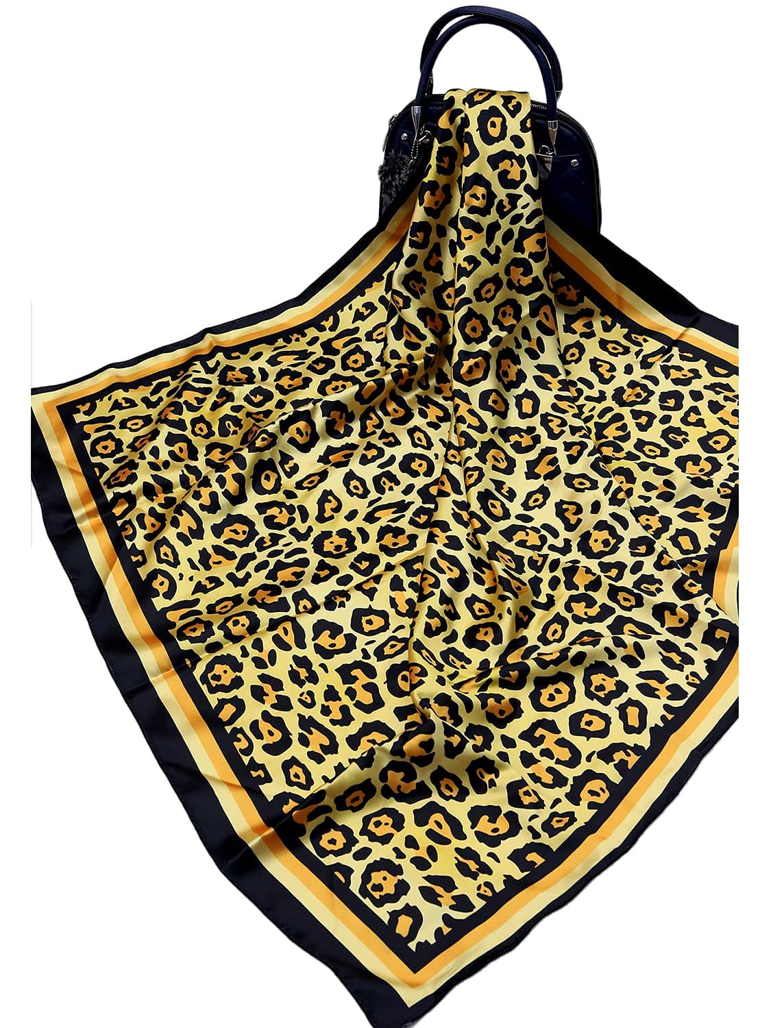 leeza store Women's Golden Beige Silk Scarf For Women – Digital Printed Leopard Pattern, 40X40, Stylish & Elegant Accessory
