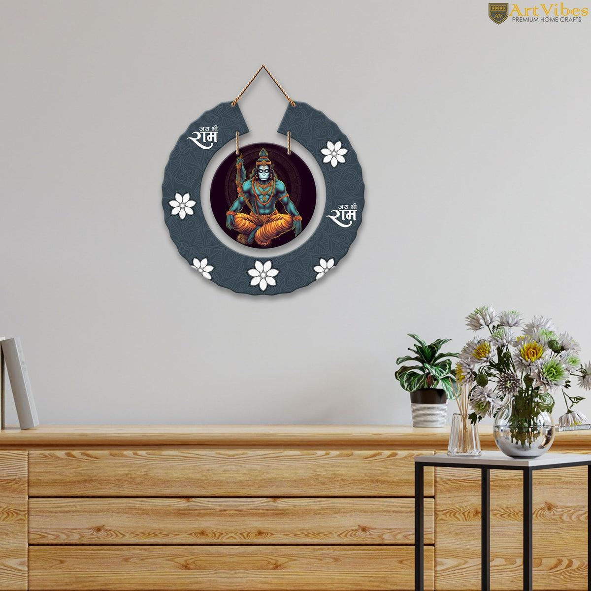 Artvibes Bajrangbali Round Shape MDF Wooden Wall Art for Home Decoration | Spiritual Decor Items | Wall Art Paintings | Wall Poster | Wall Accents| Stylish Modern Artwork | Gift Items (WH_9811N)