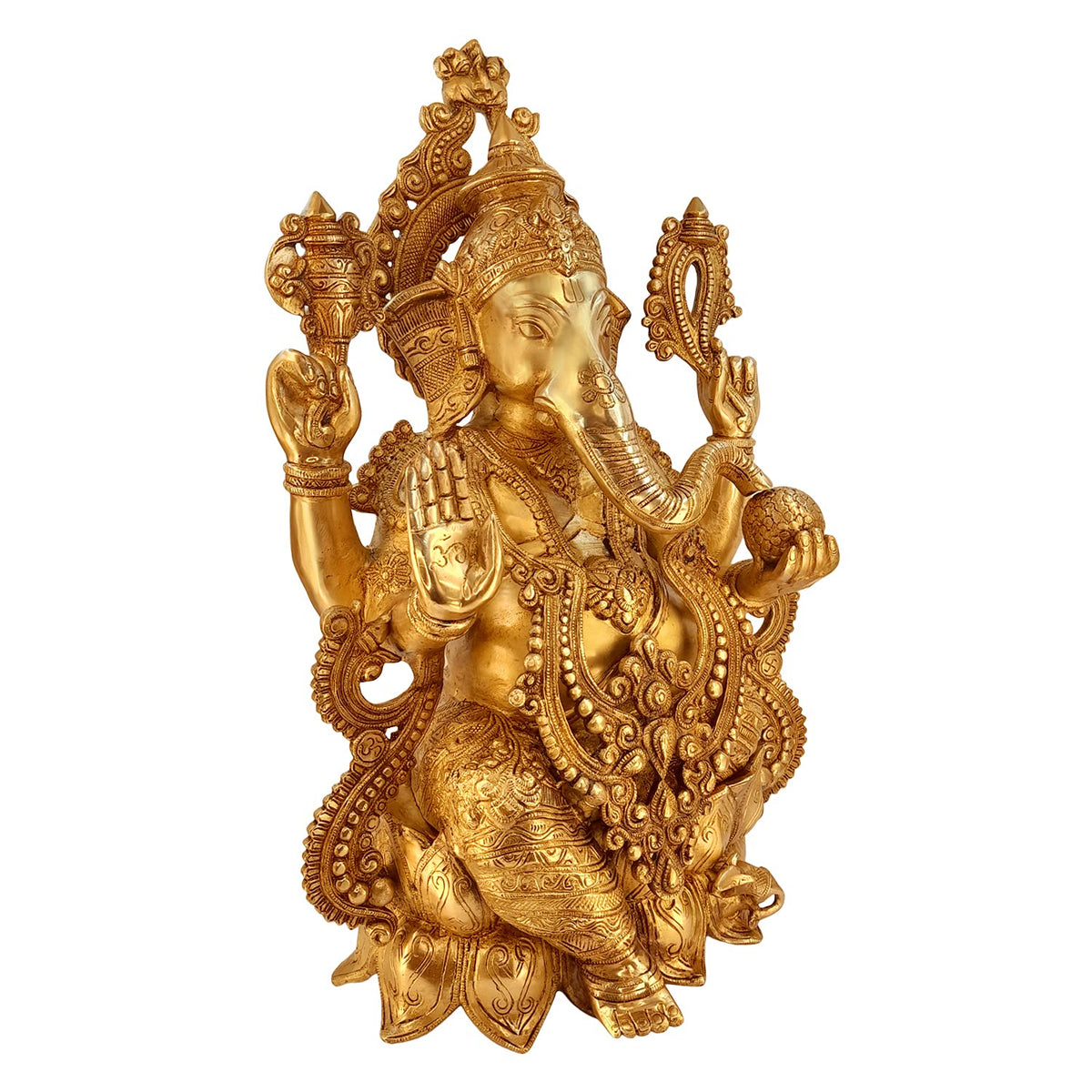 ARTVARKO Big Brass Ganesha Idol Sitting On Lotus Bhagwan Mangalkari Ganesh Statue Ganpati Murti for Home Entrance Decor Diwali Gift Height 21 Inches