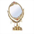 KridayKraft Gold-Plated Double-Sided Oval Metal Table Mirror – Floor-Mounted Unframed Vanity Mirror for Home Décor, Birthday, Anniversary, Wedding & Festive Gifting for Loved Ones