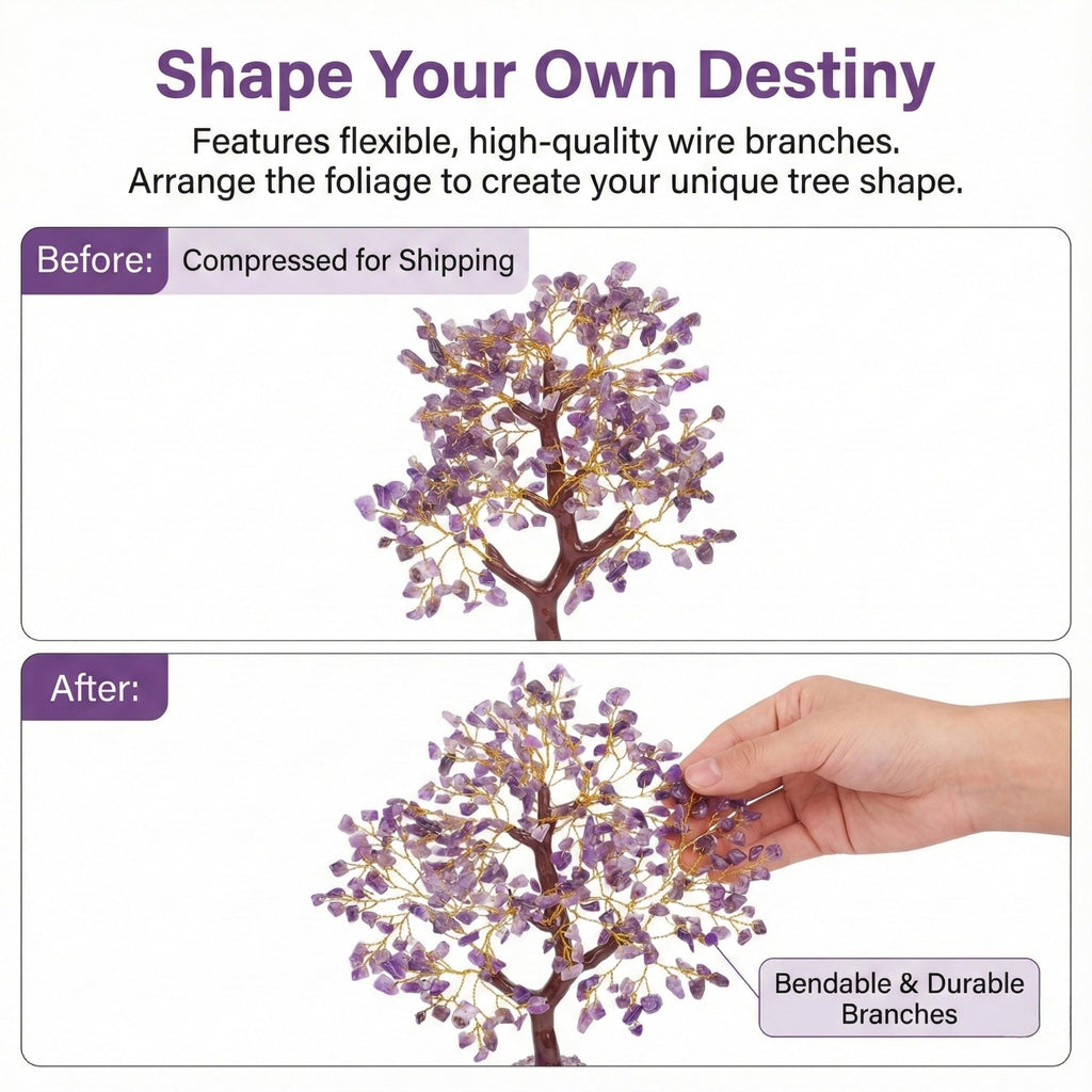 Gurram Natural Amethyst Crystal Tree of Life - 10-12 Handcrafted Gemstone Money Tree with Wooden Base - Spiritual Reiki Healing Decor, Positive Energy Gift for Housewarming, Birthdays & Office - Decorative Feng Shui Ornament (Amethyst Crystal Tree)