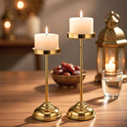 Behoma Handcrafted Large Metal Set of 2 Pillar Candle Holders - Gold