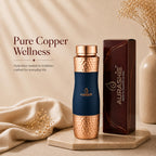 AURASHIE Pure Copper Water Bottle 1 Litre | BPA Free & Leak Proof | Copper-Infused Water | Durable & Rust Proof | Ayurveda Health Benefits - Hammered Finish (Blue Grip Sleeve)