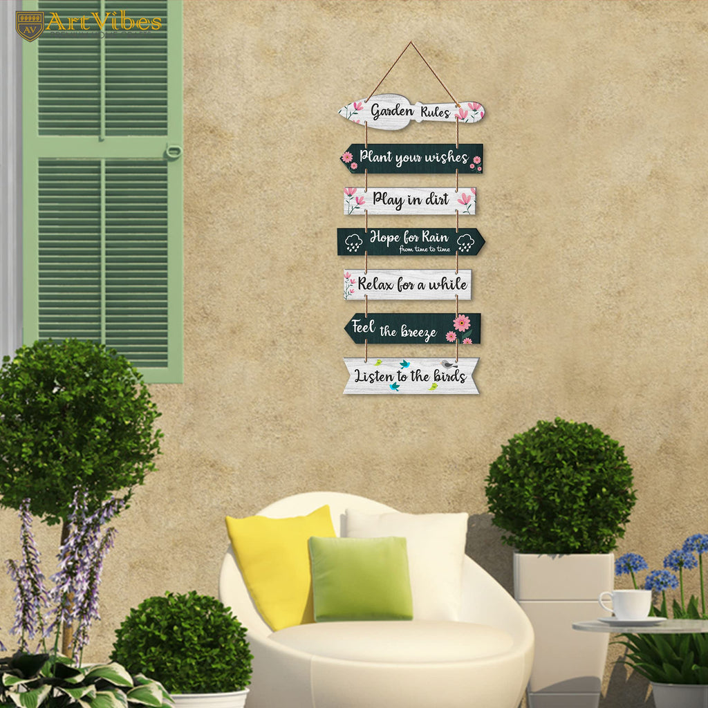 Artvibes Garden Rules Wooden Wall Art For Garden | Balcony | Quotes Decor Item | Craft For Everyone | Decoration Wall Hanging Items | Wall Poster | Unique Gift | Garden Quotes Wall Hanging (WH_7001N)