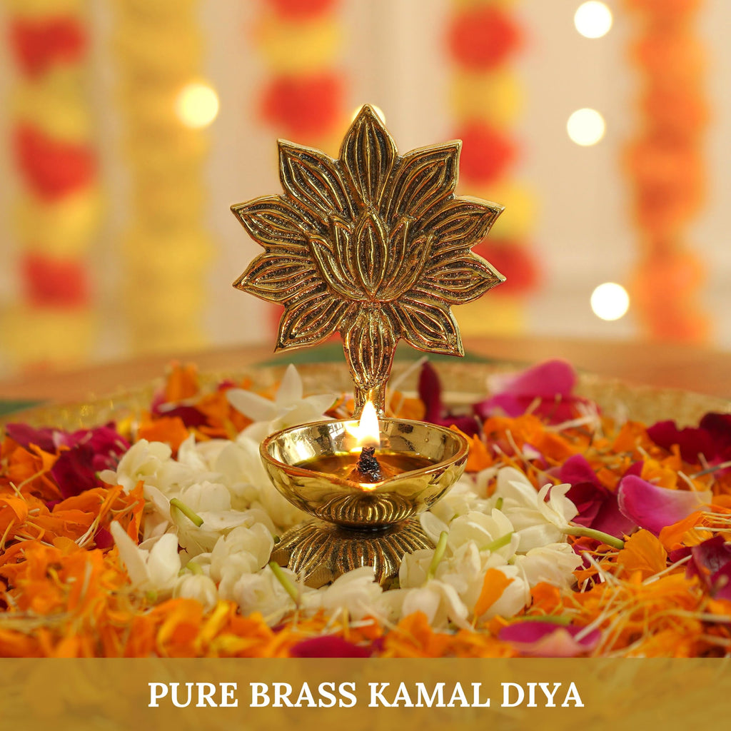Behoma 100% Pure Brass Lotus Diya for Puja | Kamal Deepak Diya