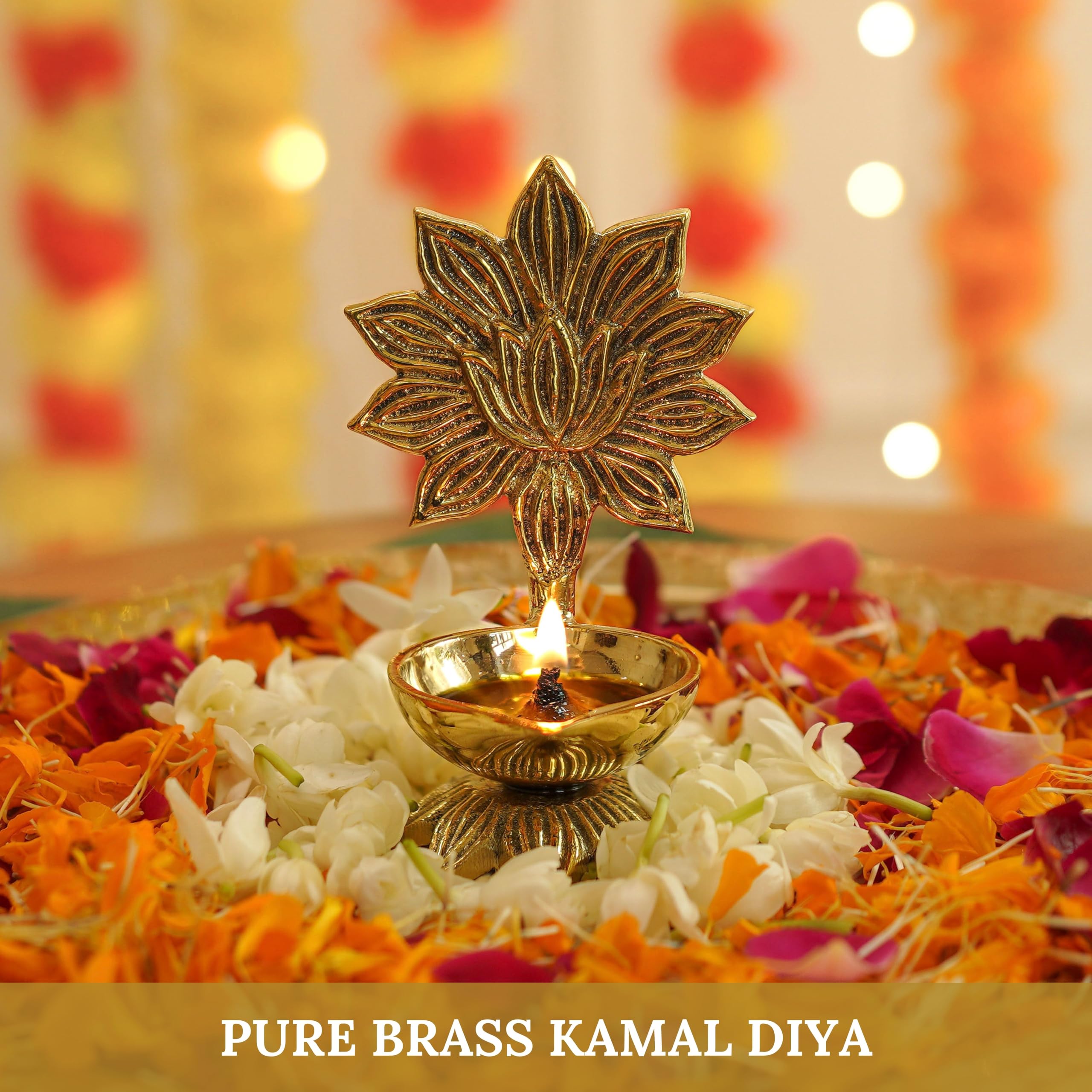 Behoma 100% Pure Brass Lotus Diya for Puja | Kamal Deepak Diya