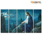 VIBECRAFTS Jesus In Forest 5 Pieces Canvas Wall Painting For Home | Office | Living Room | Gift (PTVC5Pcs4_8512)