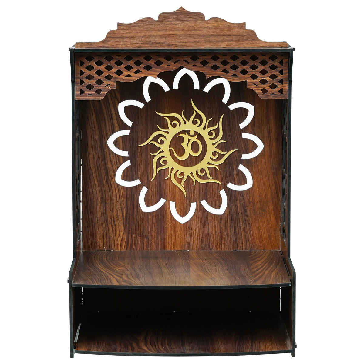 eCraftIndia Beautiful Om Decorative Wooden Temple for Home Office | Wall Mounted Pooja Stand for Home Temple Pooja Mandir