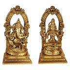 ARTVARKO Brass Ganesha Laxmi Ganesh Lakshmi Bhagwan Luxmi Idol Sitting on Singhasana Statue for Home Office Success Entrance Décor 17 Inch.