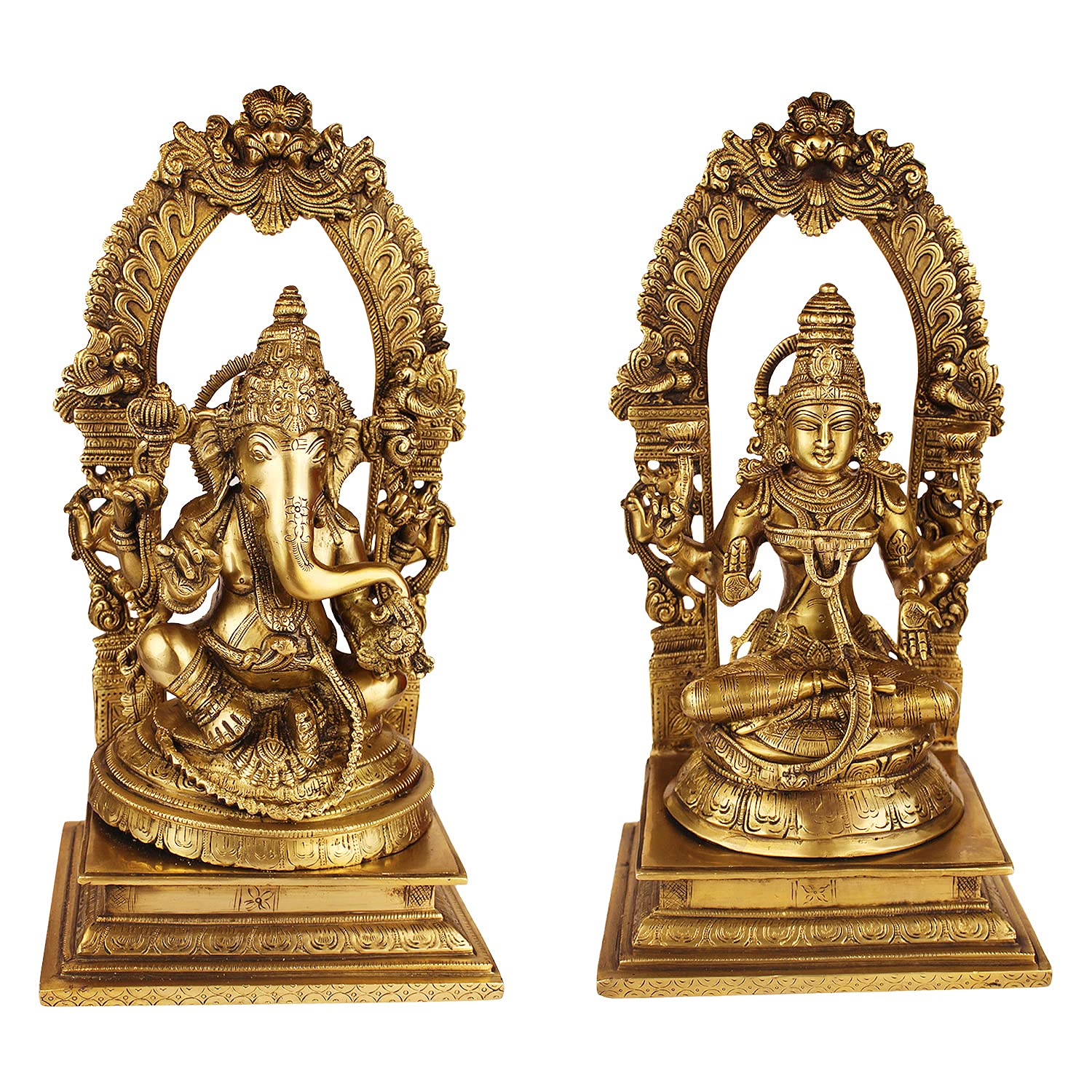 ARTVARKO Brass Ganesha Laxmi Ganesh Lakshmi Bhagwan Luxmi Idol Sitting on Singhasana Statue for Home Office Success Entrance Décor 17 Inch.