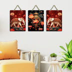 Artvibes Royal Elephants Madhubani Art Home Decorative Wall Art MDF Wooden Wall Hanger for Home | Printed Wall Decoration | Graphic Artwork | Wall Poster | Sceneries | Gifts (WH_96144N), Set of 3