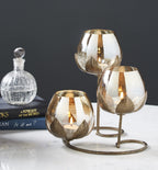 Tuxédo 3pc Gold Glass Candle Holders - 3- Candlesticks Holders Gold Glass Candle for Home Decoration Dinning Table Decoration Candle Wedding Holiday Décor