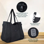 Women’s Tote Bag with Zipper & Adjustable Shoulder Strap – Lightweight Large Handbag for Work, Travel & Daily Use (BLACK)