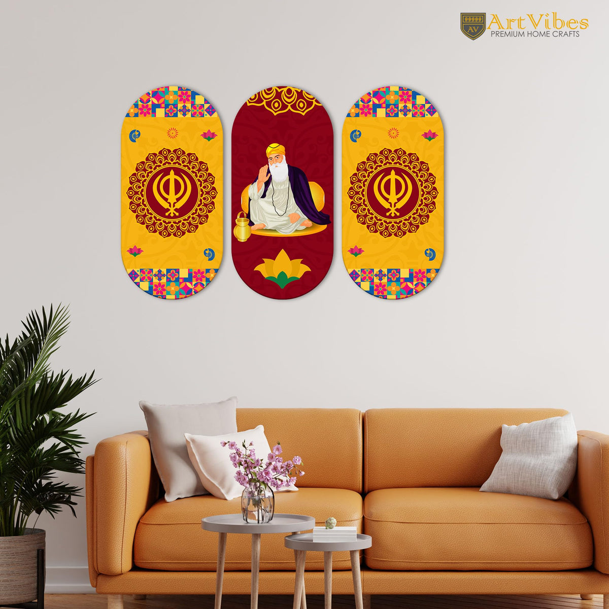 Artvibes Guru Nanak Ji Mdf Wood Wall Art for Home Decor | Spiritual Decor Items | Wall Art Paintings | Wall Illustrations | Wall Poster| Stylish Modern Decor Item | Gift Items (WH_9022N), Set of 3