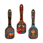 Artvibes Madhubani Women Portrait Spatula Shape Wooden Wall Hanging | Madhubani Wall Paintings | Wall Accent | Gift Items | Aesthetic Wooden Decor | Ethnic Wall Decor (WH_11001N), Set of 3