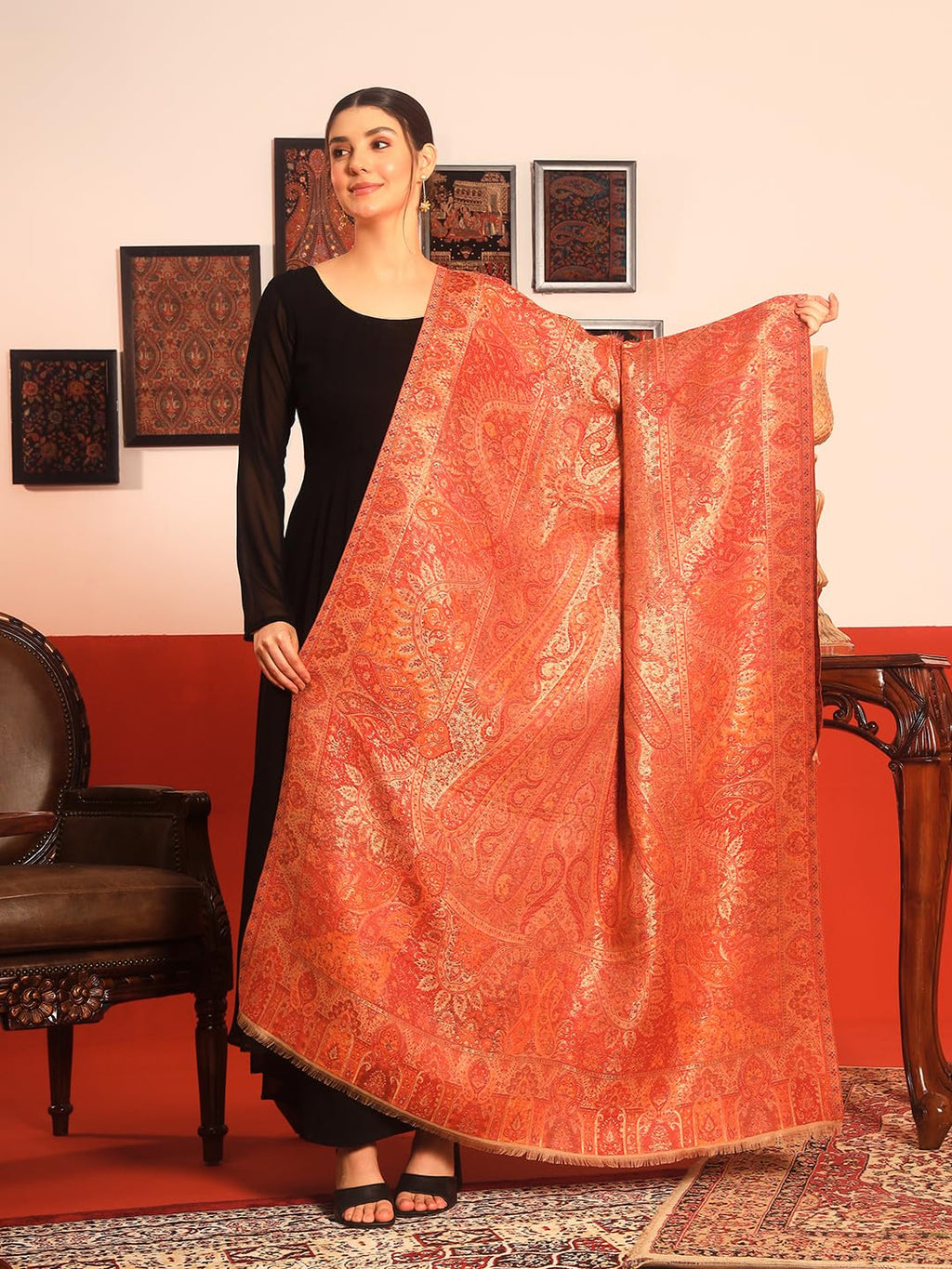Pashmoda Women Naazneen Kaani Wool Blend Kashmiri Zari Shawl (Size: 40x80in, 101x203cm) ZSS09