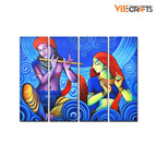 VIBECRAFTS Shree Radha Krishna With Flute 4 Pieces Canvas Wall Painting Fitted With Wooden Frame For Home | Office | Living Room | Gift(PTVC4Pcs1_13514)