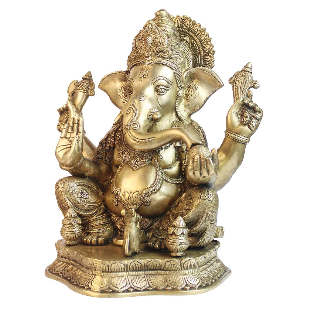 ARTVARKO Big Brass Ganesha Idol Mangalkari Sitting Ganesh Bhagwan Large Statue God Ganpati Murti for Home Pooja Entrance Décor Good Luck Vastu Decoration Showpiece 16 Inch