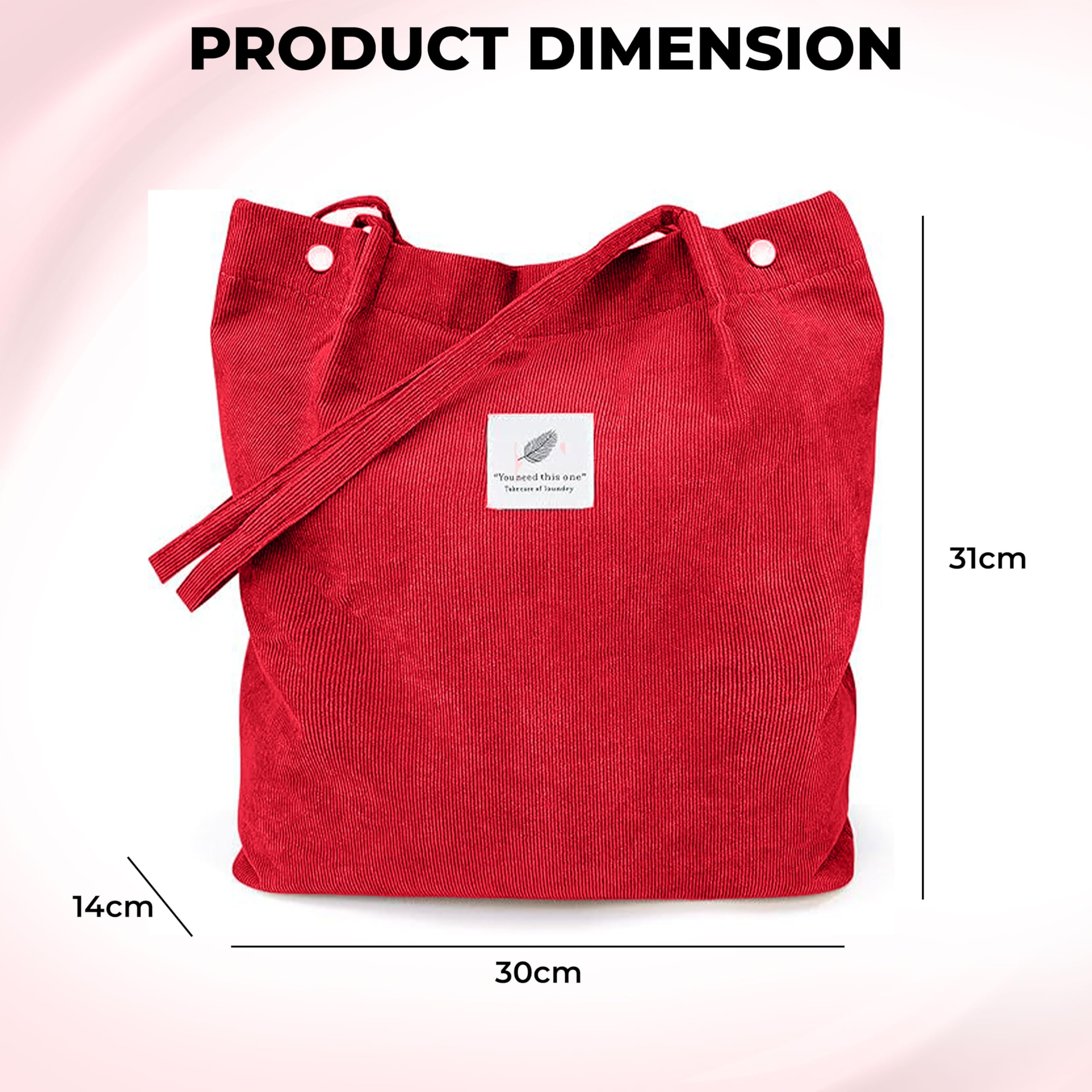 Kraptick Canvas Tote Bag for Women with Zipper - Aesthetic & Spacious Shoulder Handbag for Office, College, Travel & Shopping - Durable Tote Bag with Inner Pocket (Red)