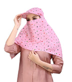 7 season's Women's Cotton Short Scarf Cum Mask for Female Universal Size/Usable For Vehicle Driver For Sunlight Uv Protection/White Printed Design (Cap_Pink, Free)