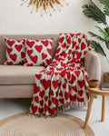 DMAASA Heart Printed Cotton Sofa Throw 50x70 Inches with 2 pcs Cushion Covers 16x16 inches, Pack of 3 Kafalo