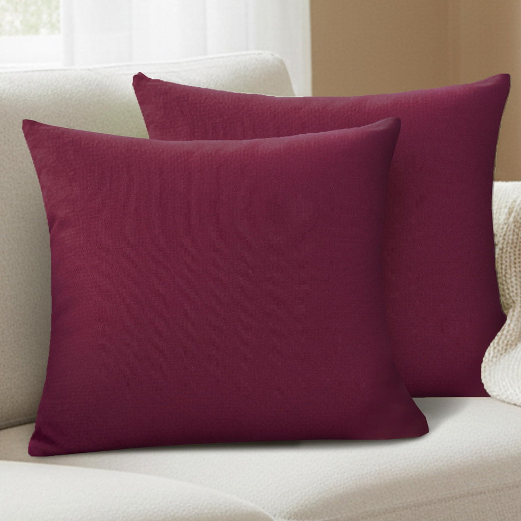 Yellow Weaves Cotton Canvas Decorative Cushion Covers, (16 X 16 Inches), Set of 2, Maroon